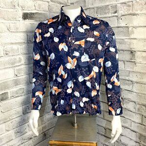Vintage 70s Dagger Collar Disco All Over Print Button Up Shirt New Deadstock